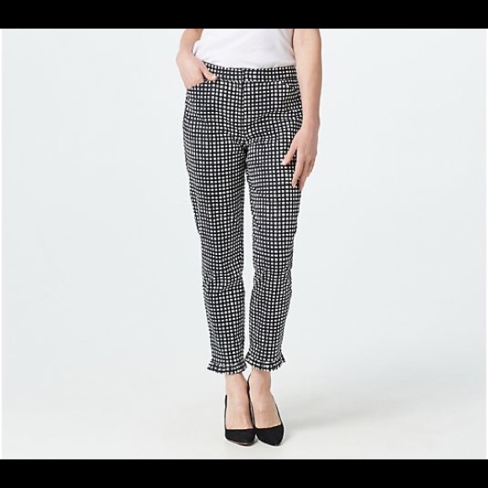 Dennis Basso Black Sateen Ankle Pants w Ruffle